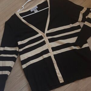 Cotton Emporium Black and Cream Striped Cardigan